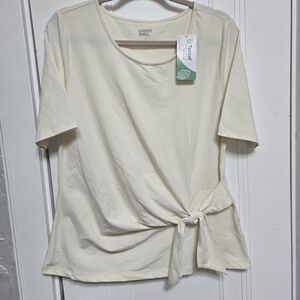 Lands' End Cream Short-Sleeve Tie-Knot Tee